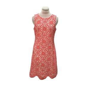 TOMMY HILFIGER Gorgeous Coral Lace Over White Sheath Dress Sz 8 Coquette Preppy